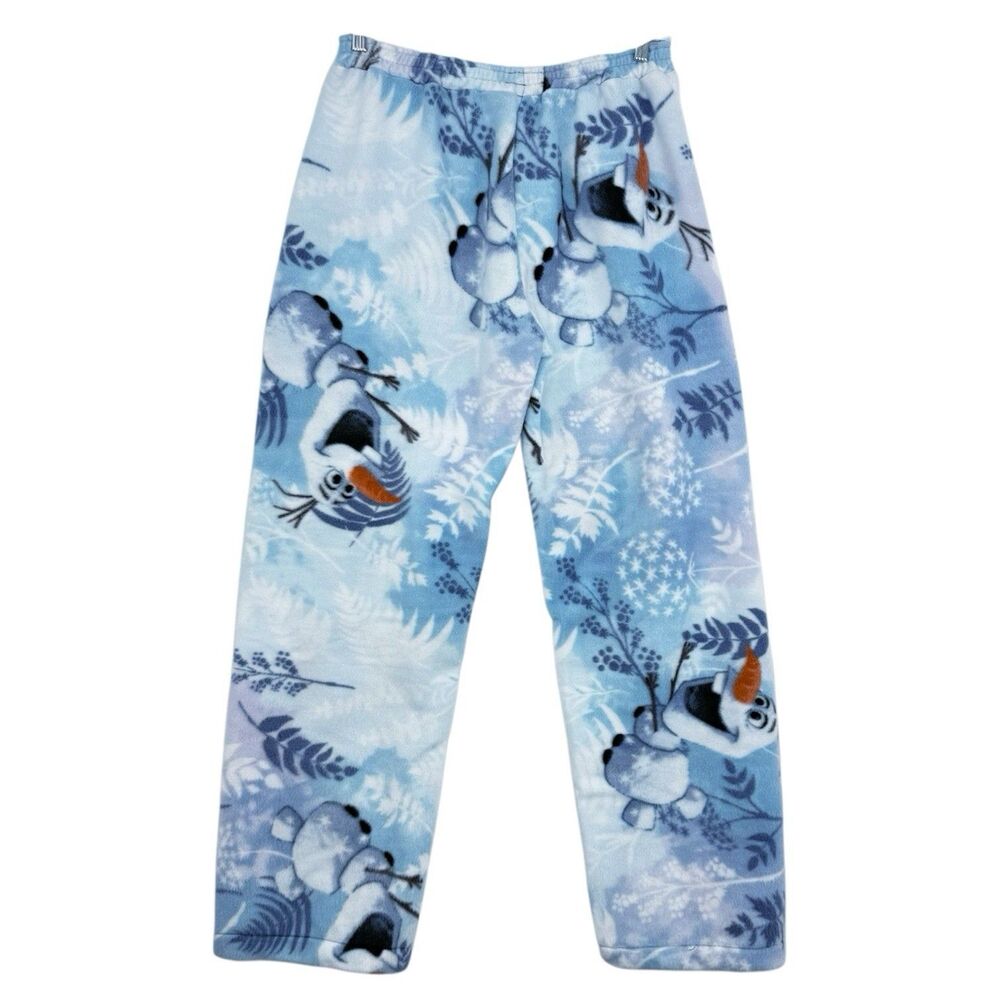 Handmade Unisex Fleece Pajama Pants Sz L Olaf Frozen Print Lounge Sleepwear Cozy